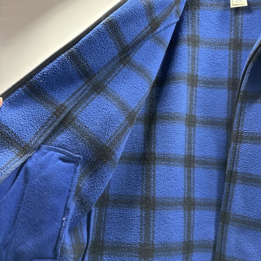 Talbots Petites Jacket Sz Med Blue Black Fleece Full Zipper Pockets Long Sleeves - Picture 2 of 9